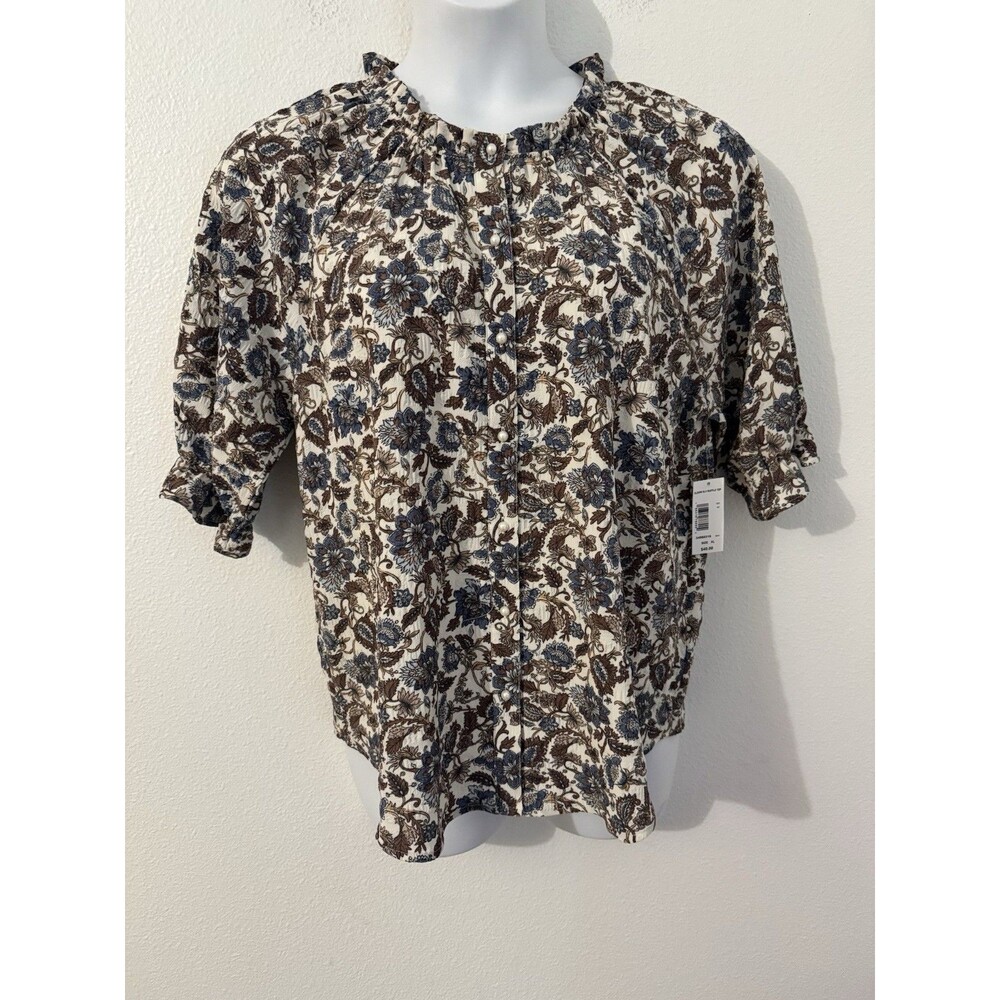 NWT STUDIO B BY BOBEAU  Blouse Size XL Womens Short Sleeve Floral Button Up